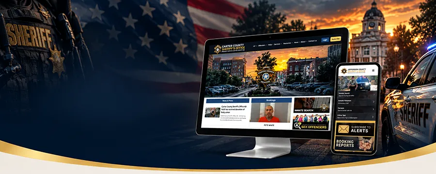 Sheriff's office website and mobile app displayed on desktop and smartphone screens